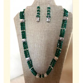 CBHJ15  Green beads long necklace set