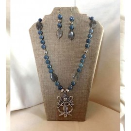 CBHJ18 Grey Bead Set with Antique Silver Pendant