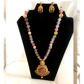 CBHJ19 Pastel Peach Beads with Gold Pendant