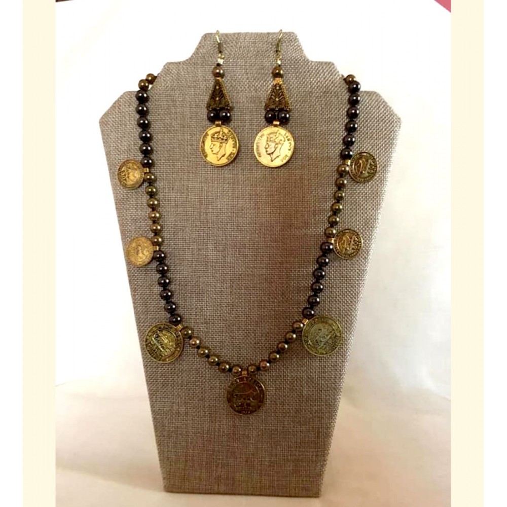 CBHJ20 Brown and Black Beads with Coins