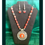 CBHJ6 Orange beads with oxidized pendant                     