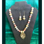 CBHJ8 Peach and Sand beads with antique gold pendant