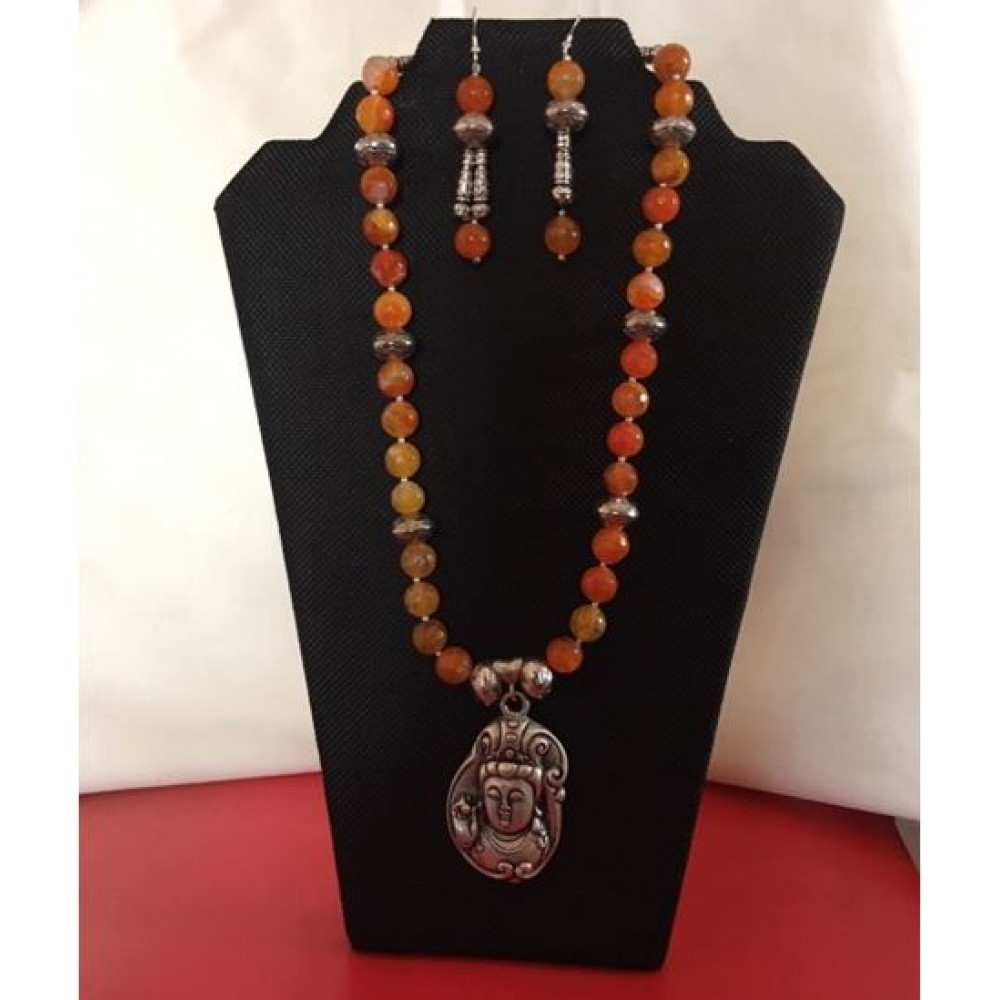 CBHJ51 Sunset color beads with silver buddha pendant