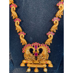 TJA8 Peacock pendant haaram with red stones