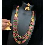 TJX16 Red and green kemp step haaram with Lakshmi